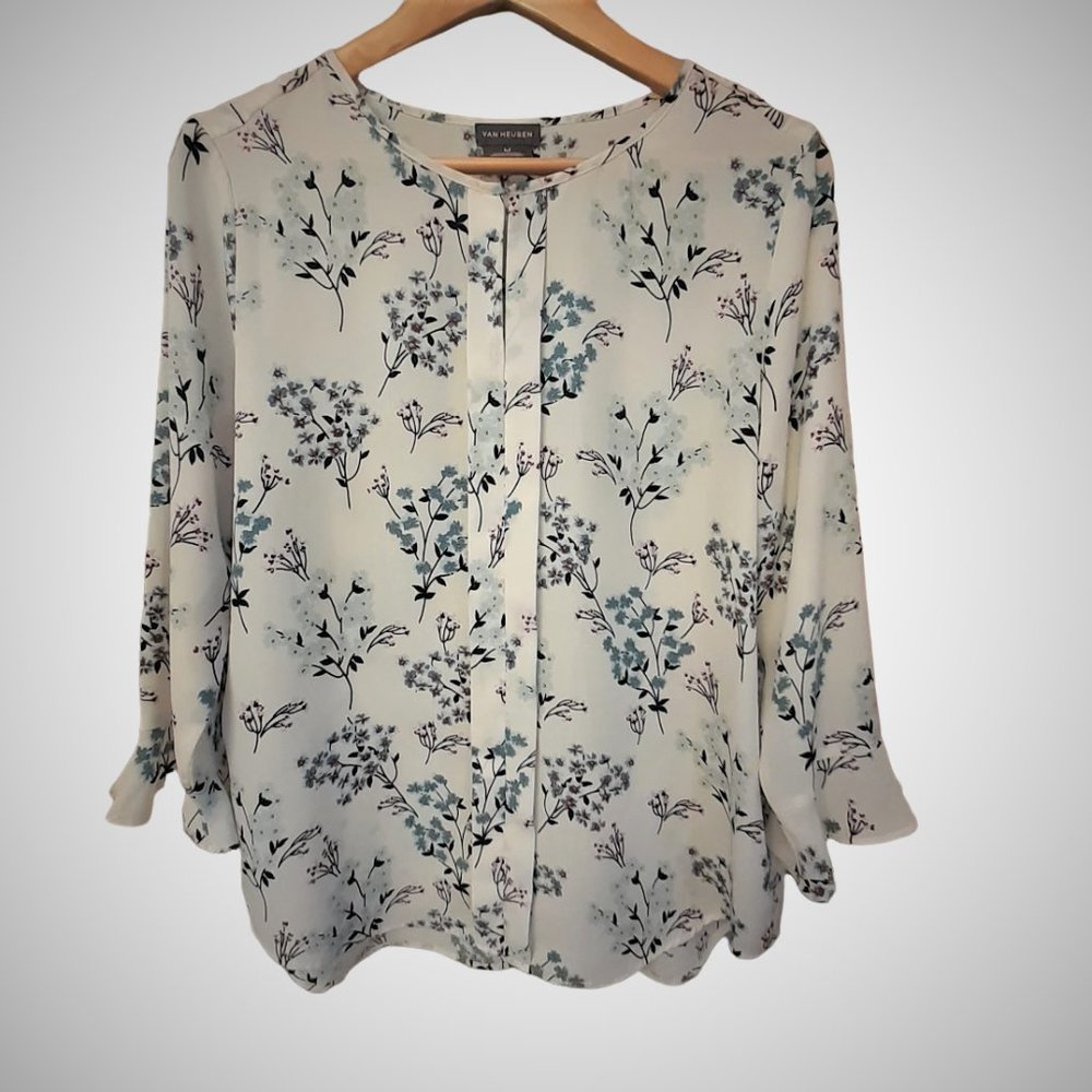 *CLEARANCE* VAN HEUSEN Cream long 3/4 sleeve floral blouse Size M